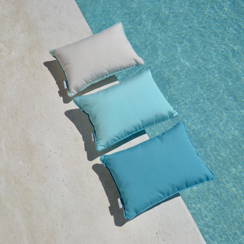 Outdoor Kissen Beach House 3er Set – wetterfeste Gartenkissen Canvas, Mint & Türkis
