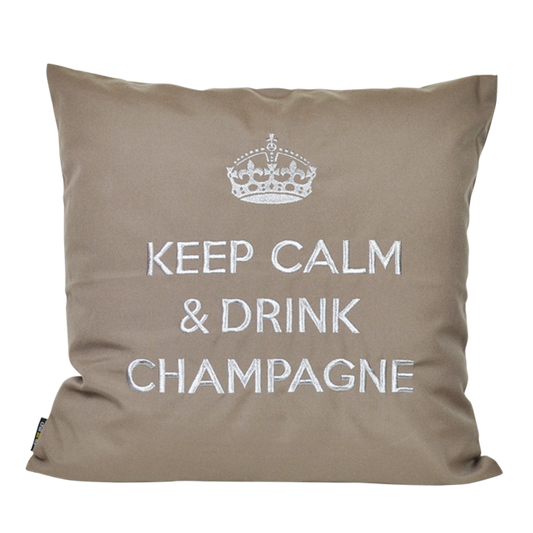 Kissen KEEP CALM & DRINK CHAMPAGNE Taupe Silber