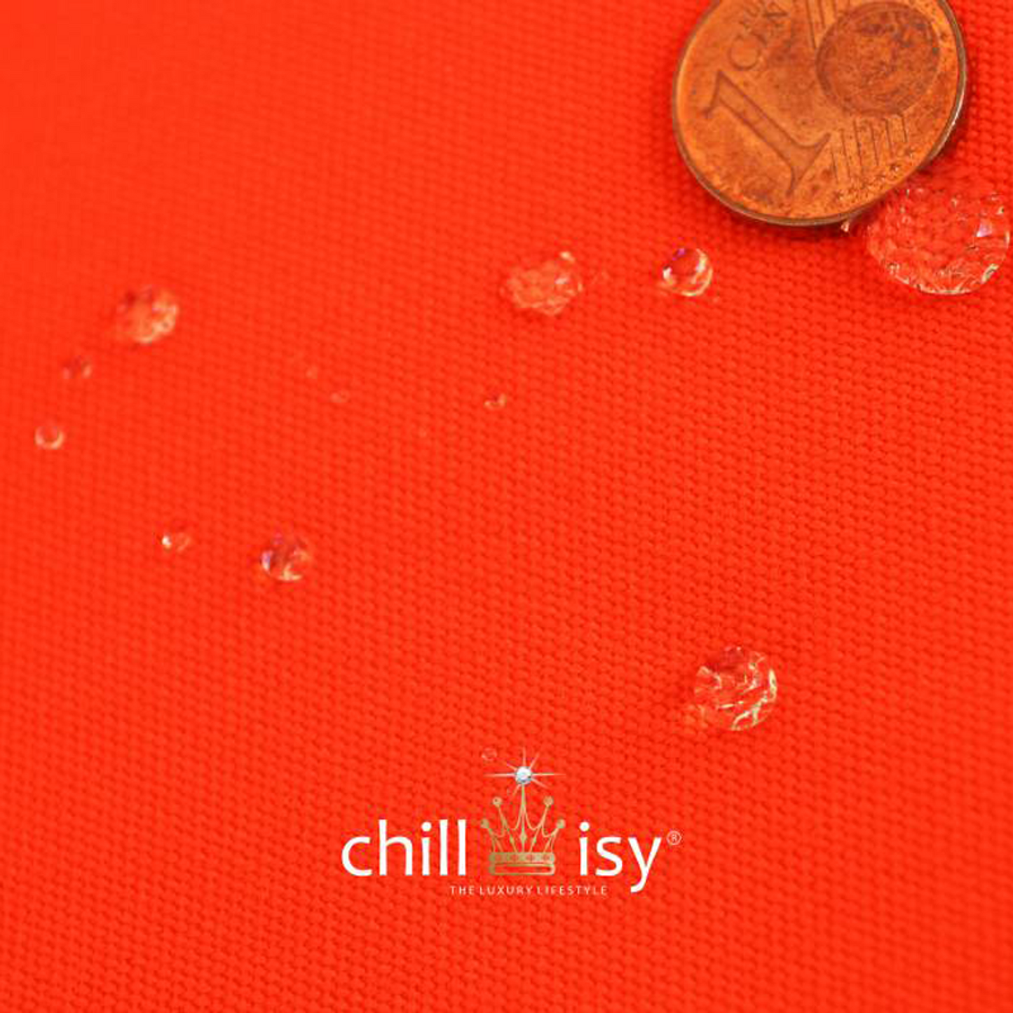 wasserabweisendes Kissen, Farbe: Orange Hummer, hergestellt von chillisy in Deutschland.