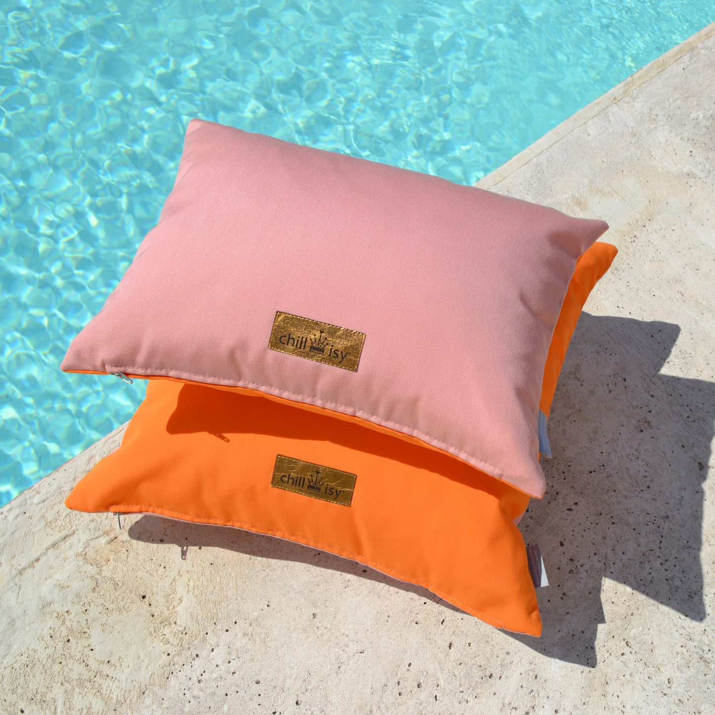 Kissen Sunbrella Double Orange Rosa - 2er Set. Weltweiter Versand. Sunbrella Double Cushion Orange Pink - Set of 2. Worldwide shipping.