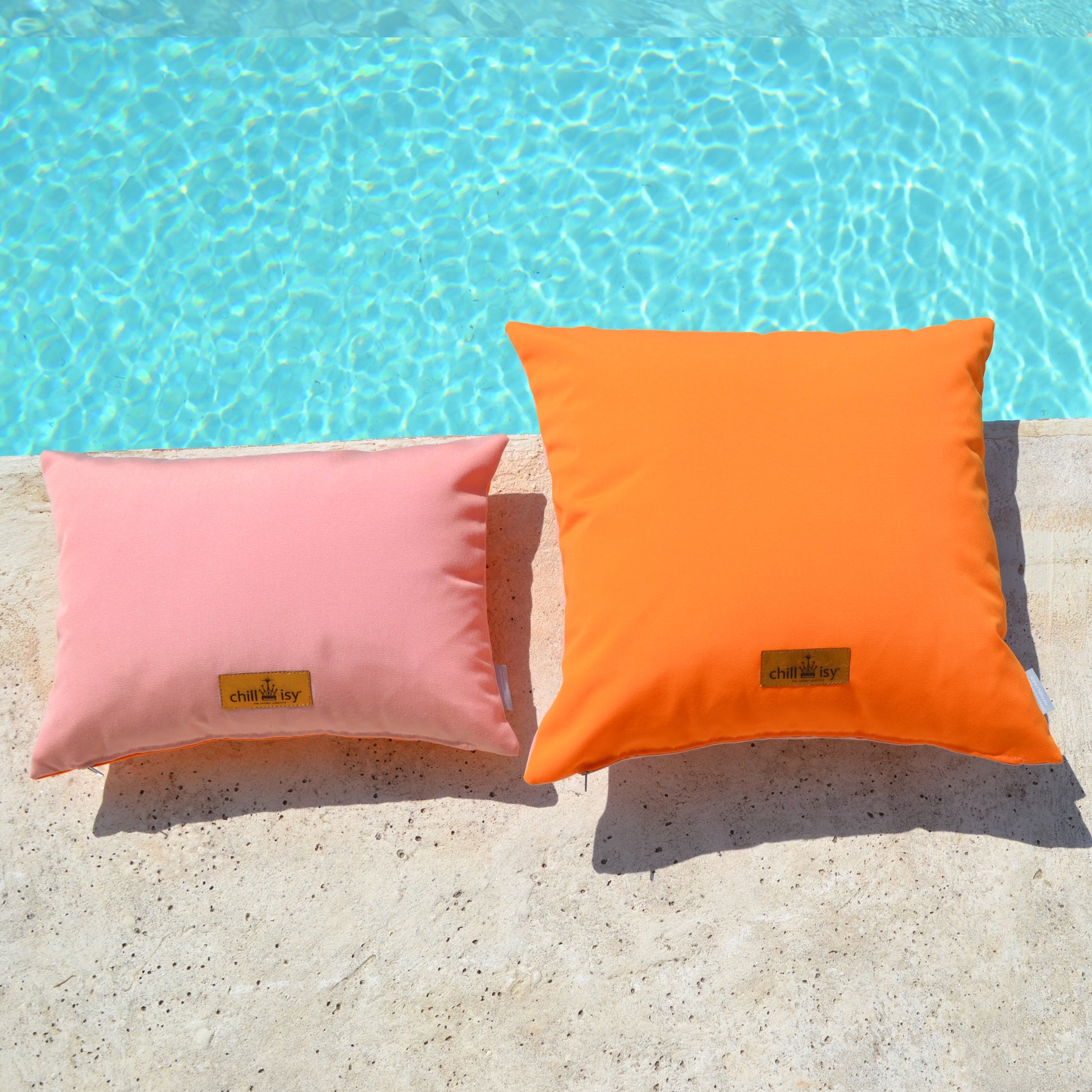 Kissen Sunbrella Double Orange Rosa - 2er Set. Weltweiter Versand. Sunbrella Double Cushion Orange Pink - Set of 2. Worldwide shipping.