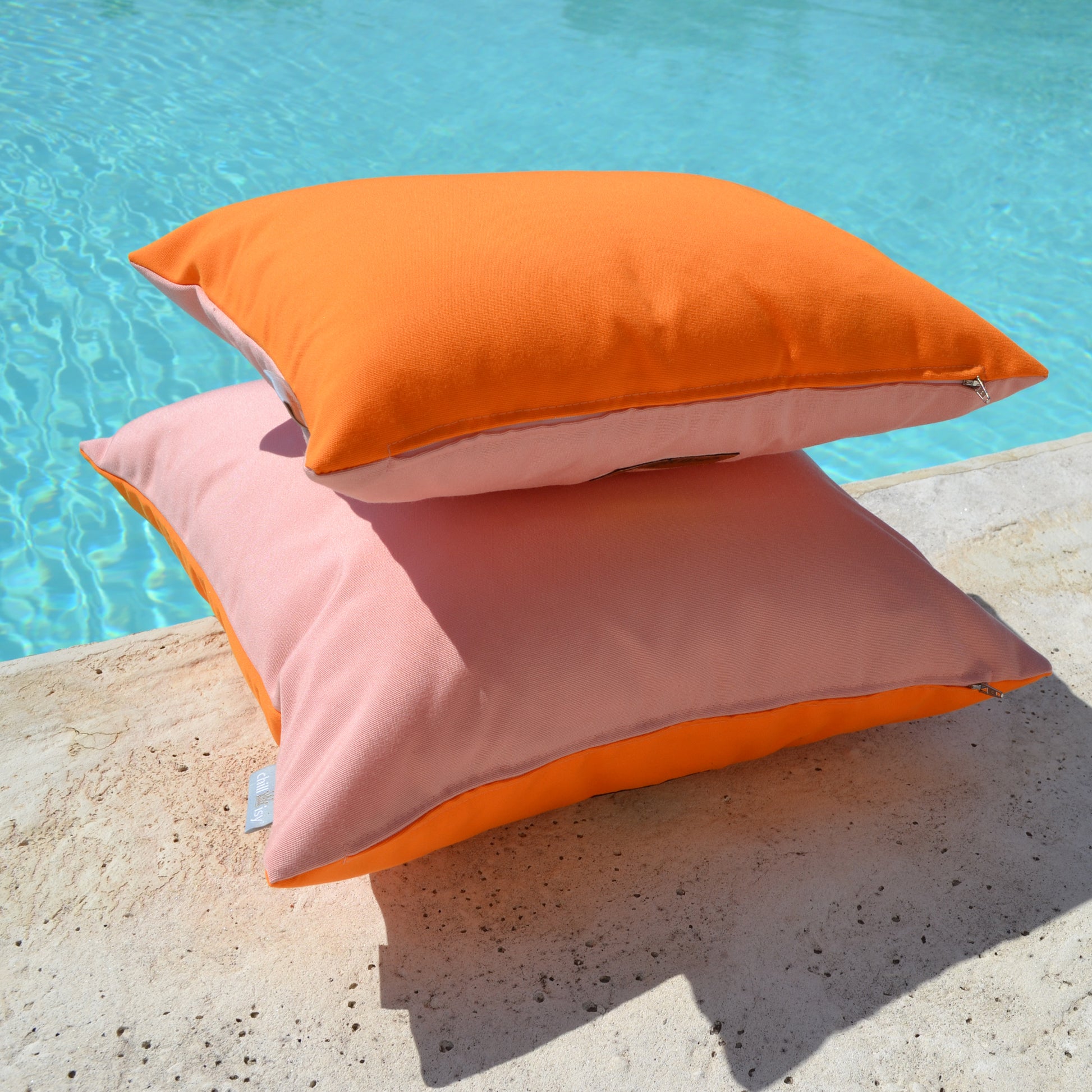 Kissen Sunbrella Double Orange Rosa - 2er Set. Weltweiter Versand. Sunbrella Double Cushion Orange Pink - Set of 2. Worldwide shipping.
