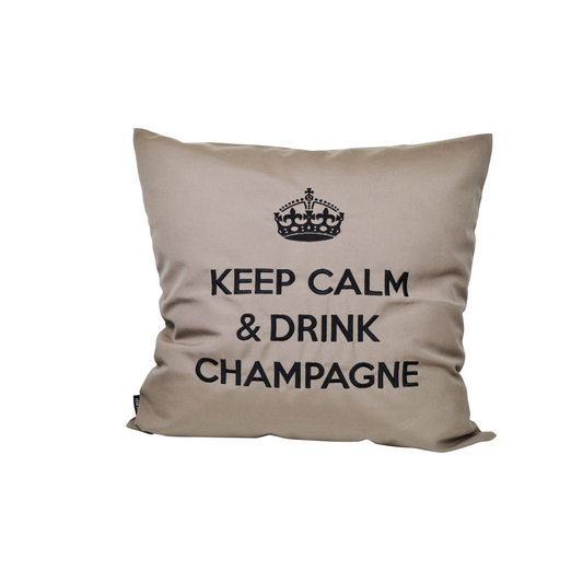 Kissen KEEP CALM & DRINK CHAMPAGNE Taupe Schwarz
