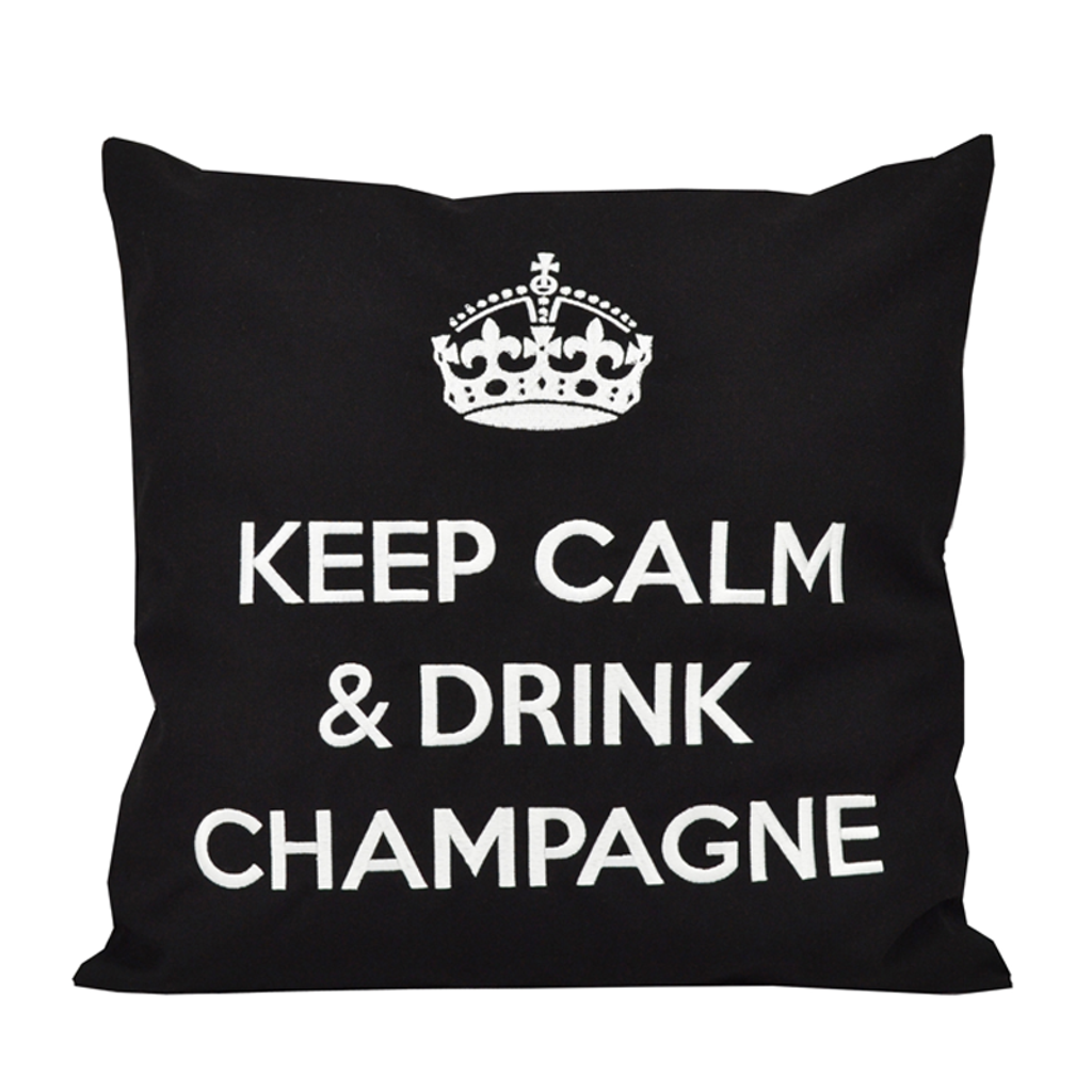 Kissen Keep Calm & Drink Champagne, Schwarz Weiß von chillisy