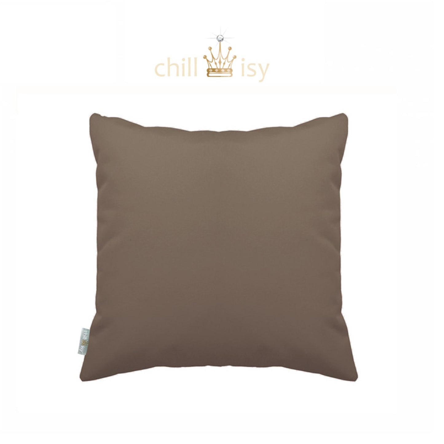 Kissen, Farbe: Taupe, Graubraun, Schlamm. Verwendung: Indoor, Outdoor, Yacht. Marke: chillisy. Hergstellt in Deutschland.