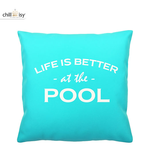 Kissen "LIFE IS BETTER AT THE POOL" Türkis Weiß