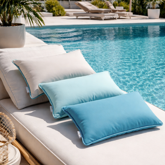 Outdoor Kissen Beach House 3er Set in Mint, Türkis und Canvas für Gartenmöbel