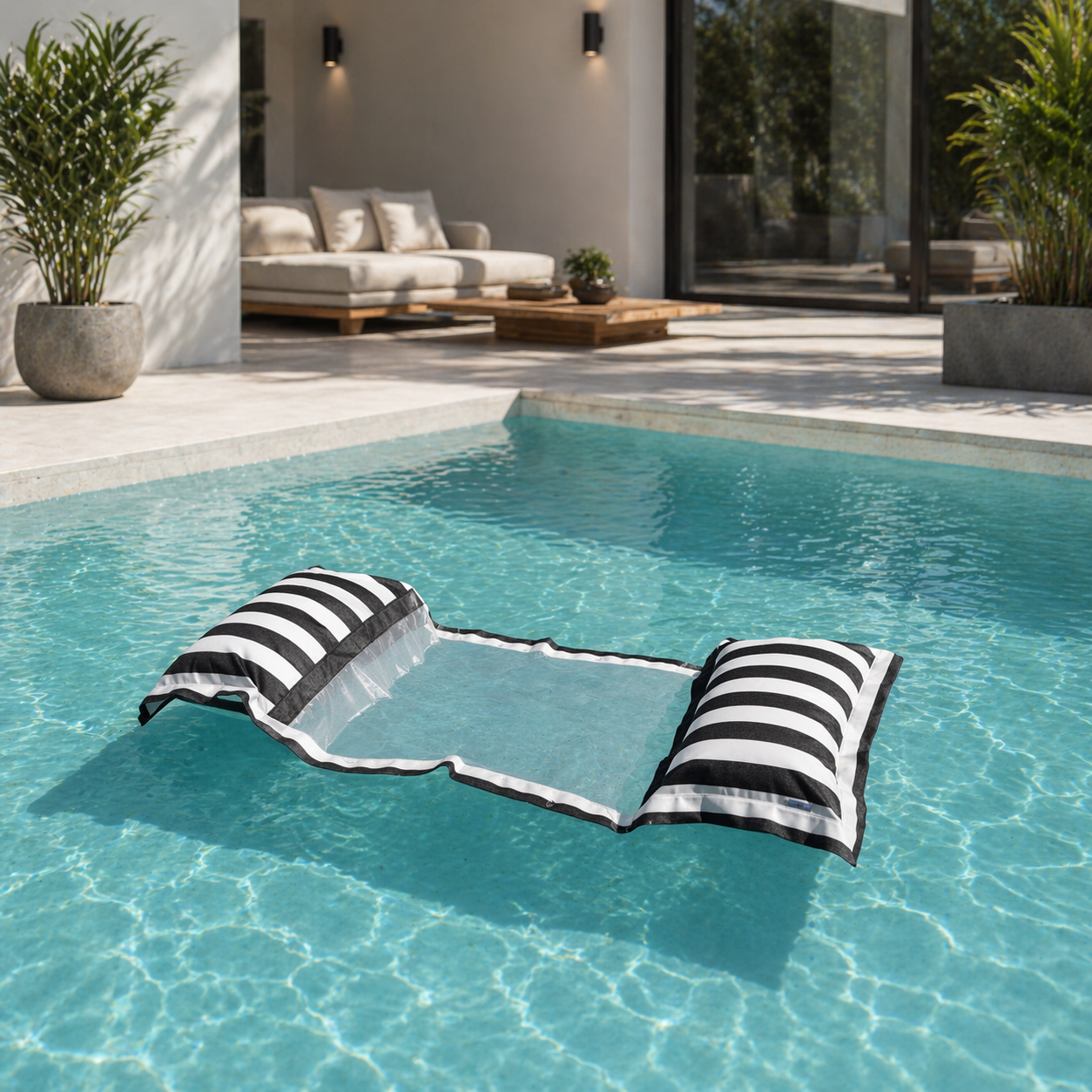 Wasserhängematte Pool-Hängematte YACHT Schwarz/Weiß gestreift