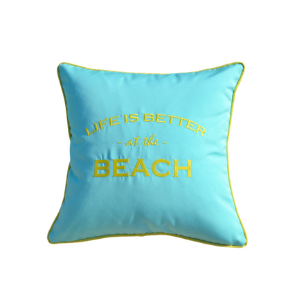 Kissen "LIFE IS BETTER AT THE BEACH" Mint Limone