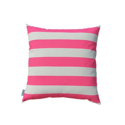 Kissen für draußen pink weiß gestreift.