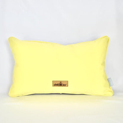 Designer Outdoor Dekokissen Calvia – Wetterfestes Gartenkissen in Grau mit gelbem Akzent