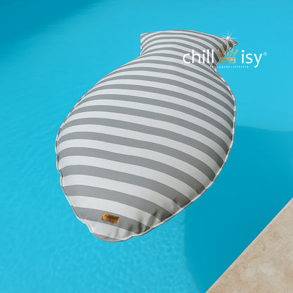 Schwimmkissen Poolkissen grau weiß gestreift in Fisch Form Float Sharky by chillisy.