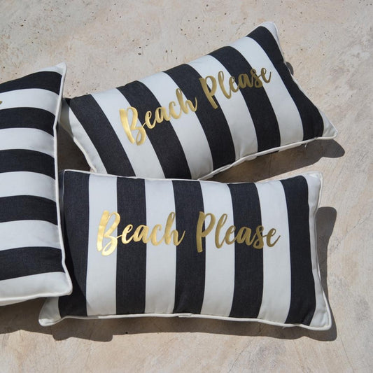 Outdoor Kissen 'Beach Please' Schwarz/Weiß Gold od. Silber