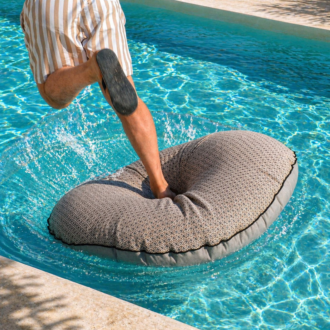 Outdoor Lounge Komo Raffia Sunbrella von chillisy hergestellt in Deutschland. Absolutes High-End Textil aus dem Hause Sunbrella, das auch einmal Baden gehen darf! Verarbeitet vom High End Hersteller chillisy zu Outdoor Lounge Chair, Pouf Hocker, Inselkissen und Kissen. Absolut witterungsbeständig, UV-Licht beständig, wasser- und schmutzabweisend, atmungsaktiv. Innenleben und Füllung - Made in Germany.