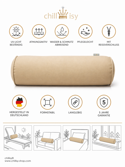 Outdoor Nackenrolle Canvas – wetterfest, wasserabweisend & UV-beständig, Made in Germany | chillisy®