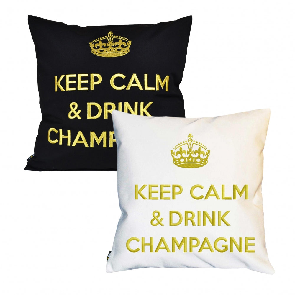 Cushion KEEP CALM &amp; DRINK CHAMPAGNE White Silver