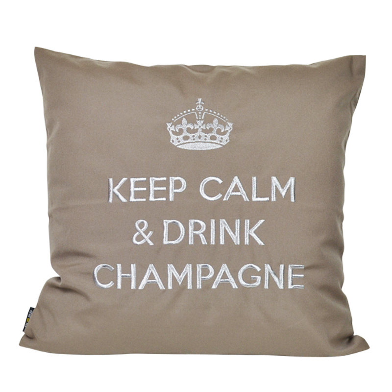 Kissen KEEP CALM & DRINK CHAMPAGNE Taupe Silber