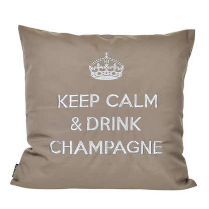 Kissen KEEP CALM & DRINK CHAMPAGNE Taupe Silber
