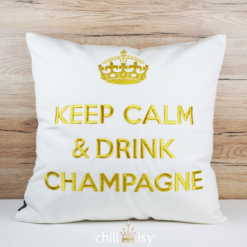 Cushion KEEP CALM &amp; DRINK CHAMPAGNE White Silver