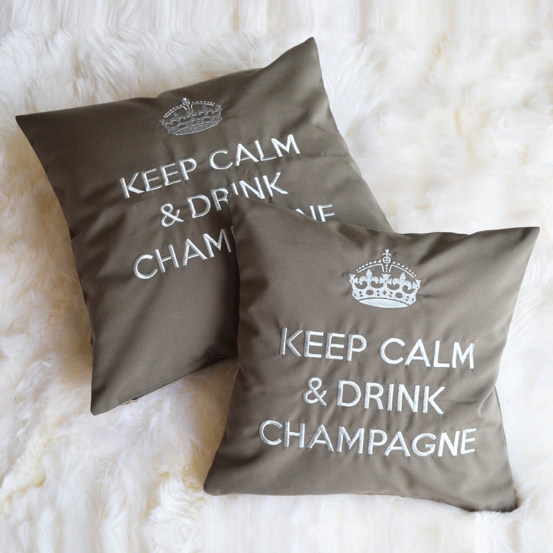 Kissen KEEP CALM & DRINK CHAMPAGNE Taupe Silber