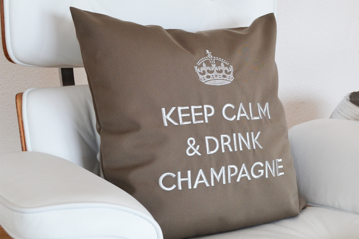 Kissen KEEP CALM & DRINK CHAMPAGNE Taupe Silber