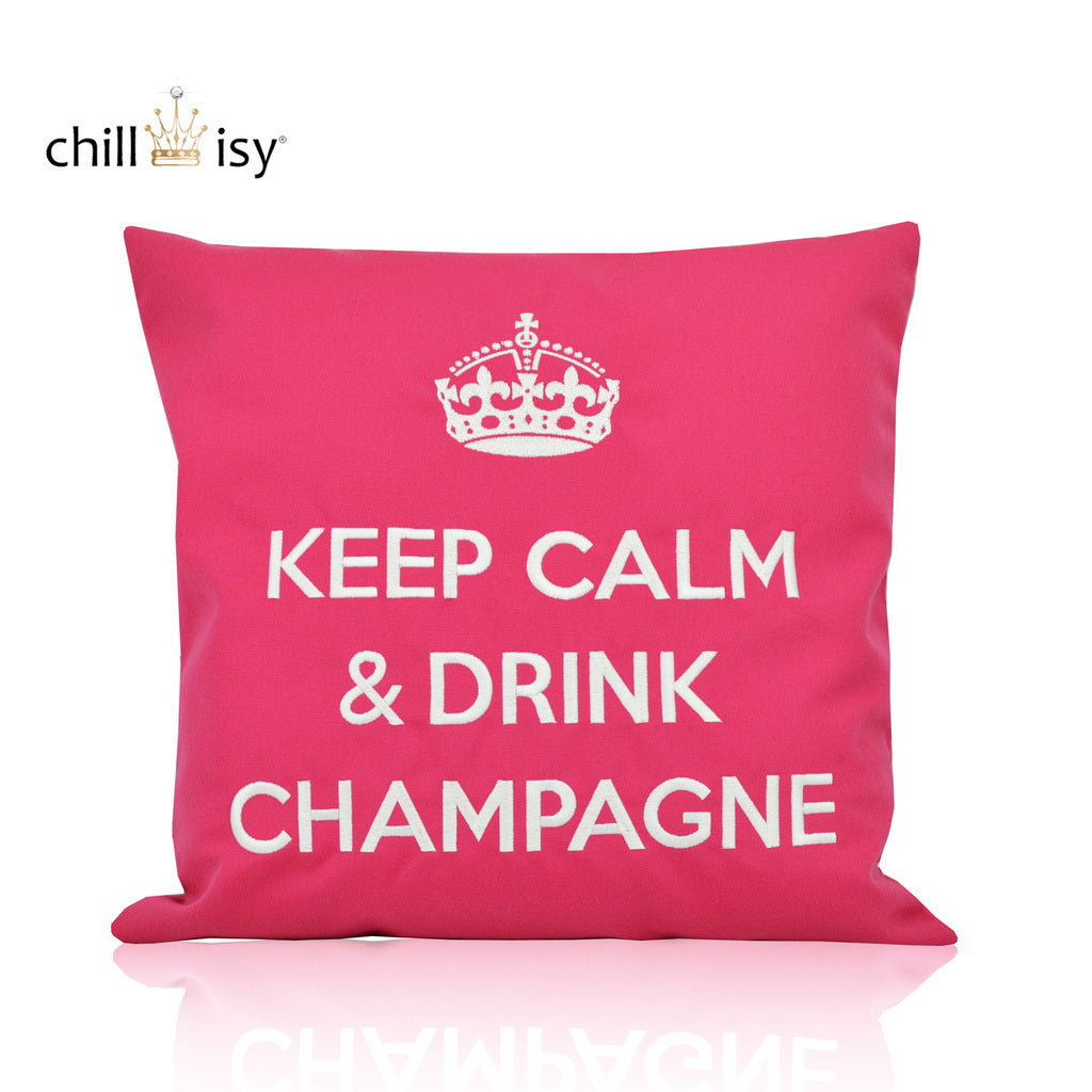 Dekokissen Pink/Weiß mit Krone und Schriftzug KEEP CALM & DRINK CHAMPAGNE