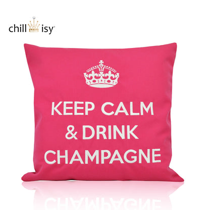 Dekokissen Pink/Weiß mit Krone und Schriftzug KEEP CALM & DRINK CHAMPAGNE