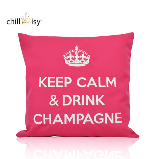 Dekokissen Pink/Weiß mit Krone und Schriftzug KEEP CALM & DRINK CHAMPAGNE