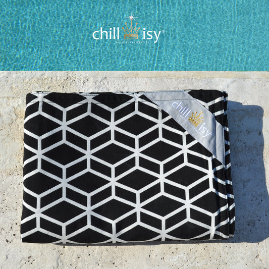 Pool Sitzsack Crystal, Farbe: Schwarz / Weiß, schwimmt auf dem Wasser, und an Land als Sitzsack verwenden.