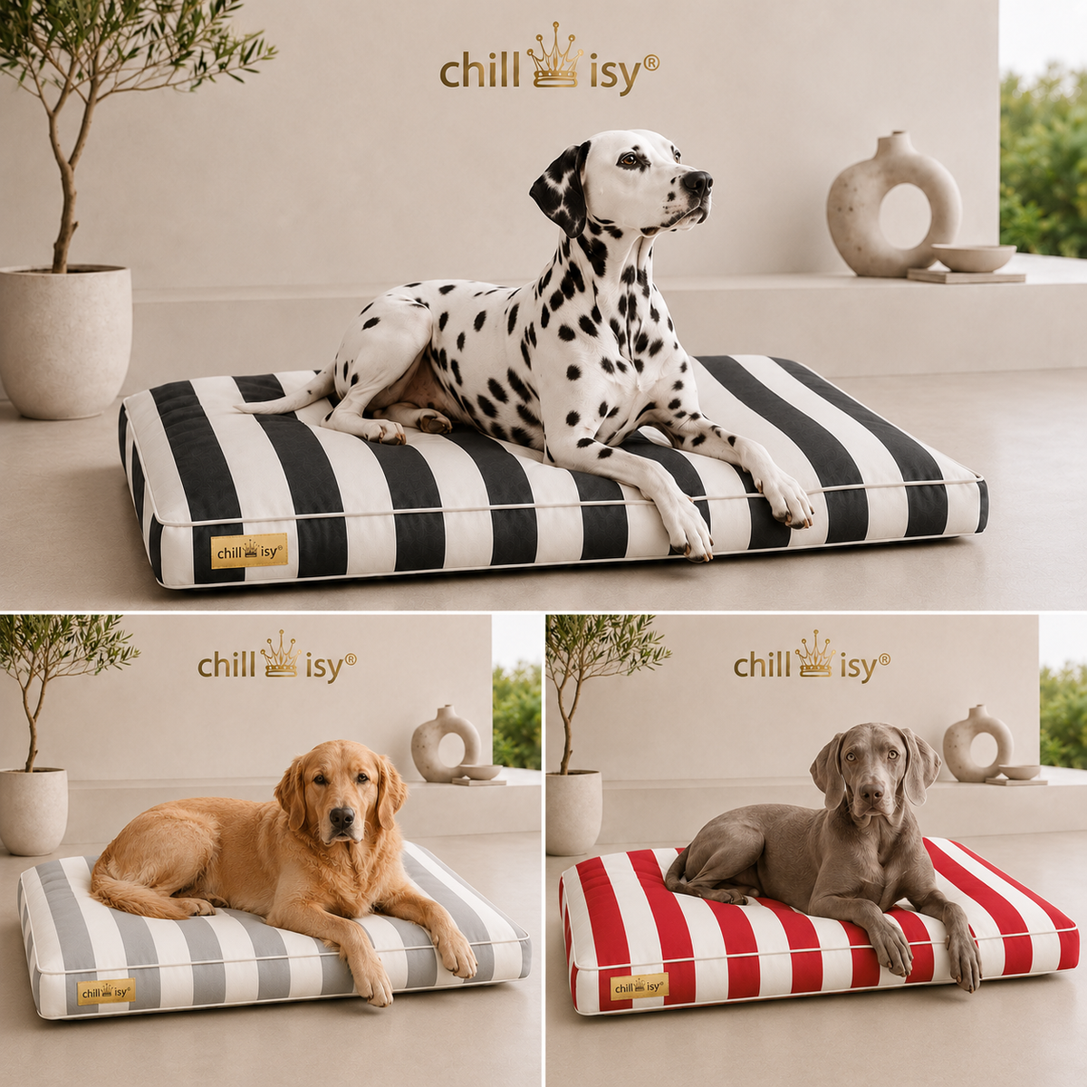 Cama para perros chillisy® COAST – cojín de lujo para perros de tela Sunbrella® Vision Coast | Hecho en Alemania