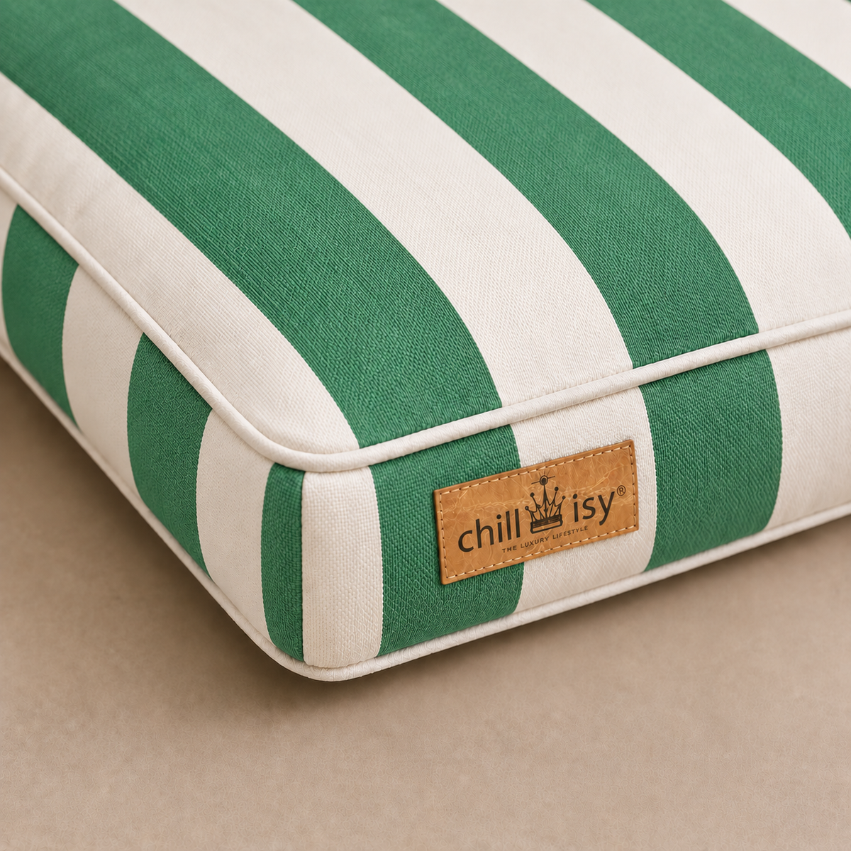 Hundebett chillisy® COSTA – Luxus Hundekissen Grün / Weiß aus Sunbrella® Stoff Vision Costa | Made in Germany