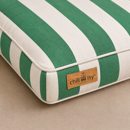 Hundebett chillisy® COSTA – Luxus Hundekissen Grün / Weiß aus Sunbrella® Stoff Vision Costa | Made in Germany