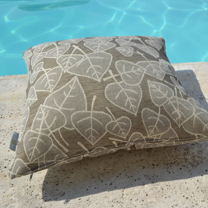 Graues Gartenkissen mit Blättermotiv kaufen.