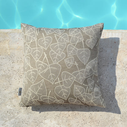 Graues Gartenkissen mit Blättermotiv kaufen.