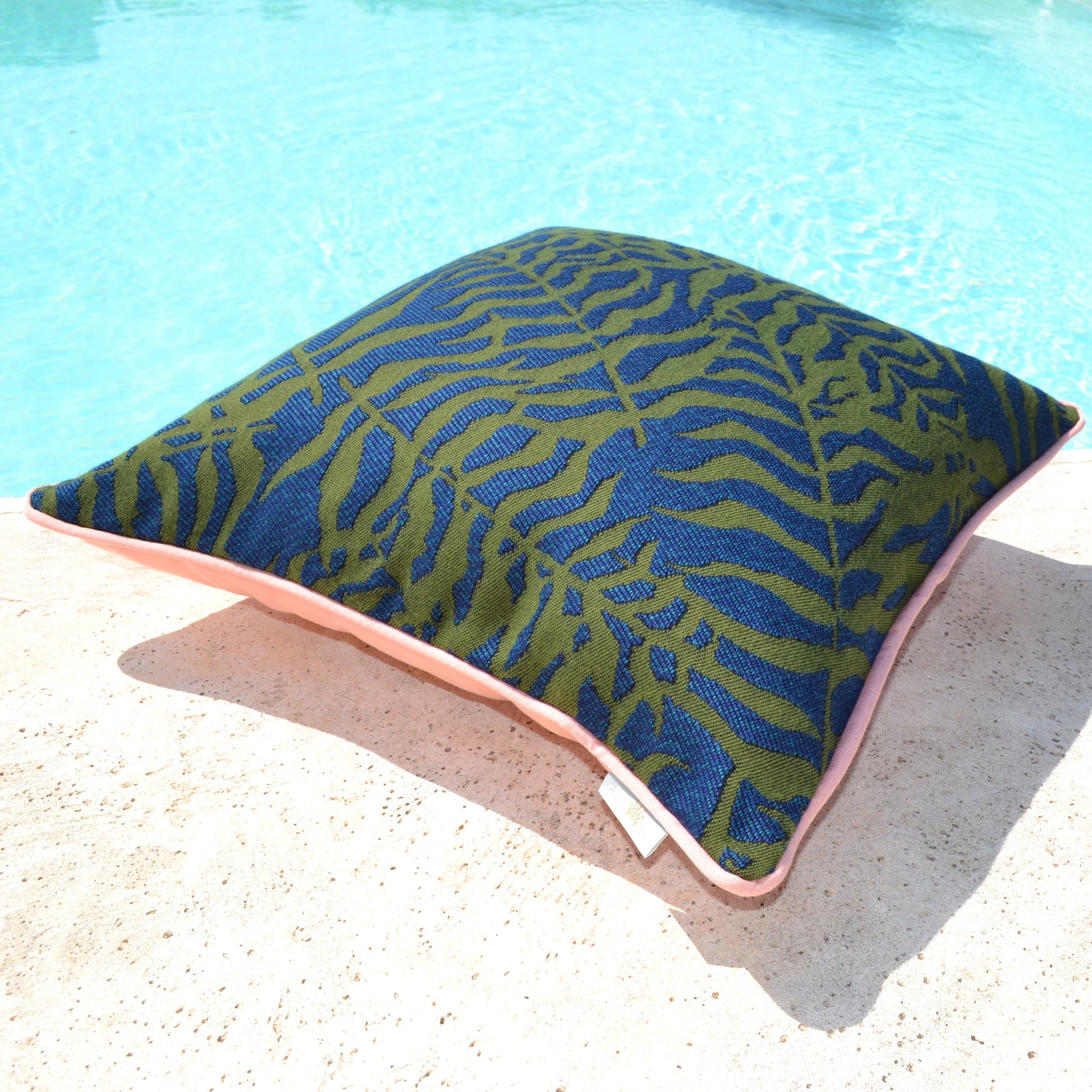 Cushion Sunbrella Ikebana Bayou, color: green, blue, pink. Usage: Indoor, Outdoor, Yacht. Made in Germany. Shipping worldwide. Brand: chillisy.