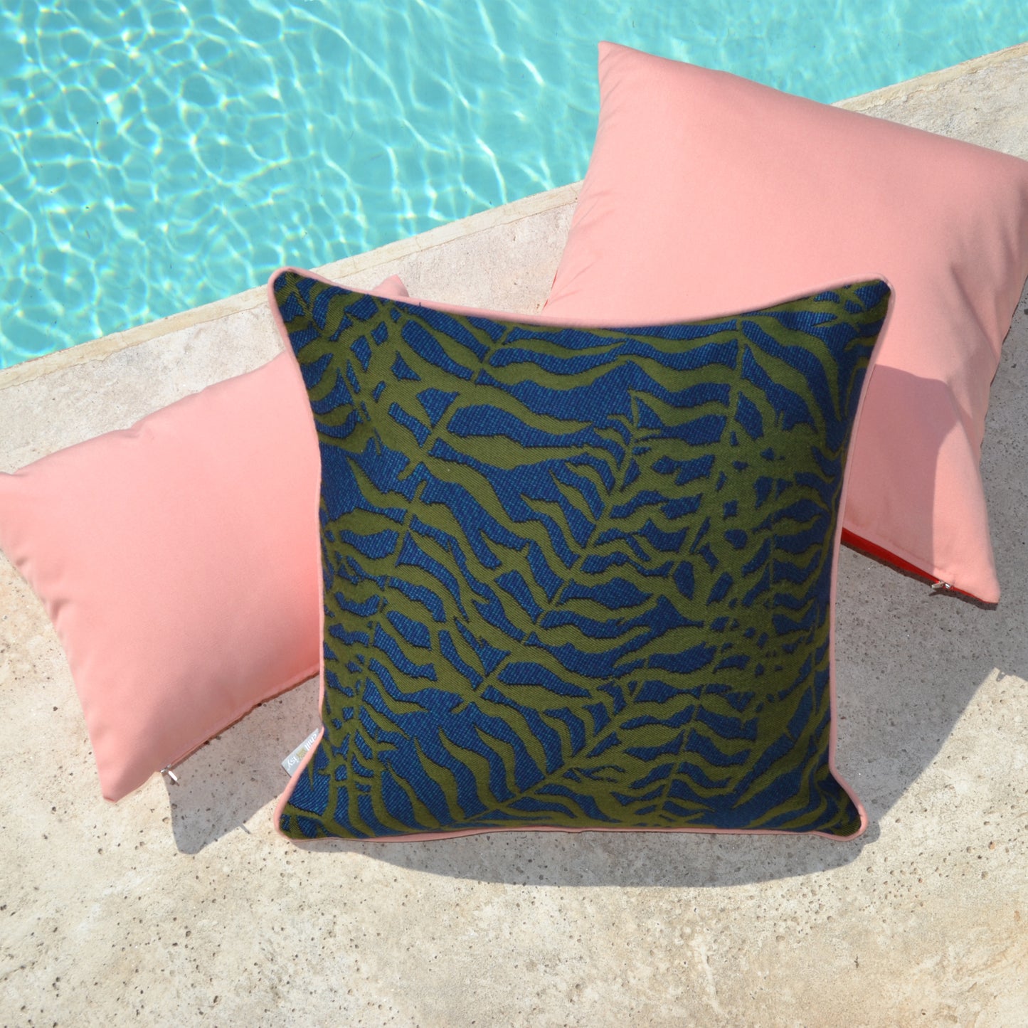 Cushion Sunbrella Ikebana Bayou, color: green, blue, pink. Usage: Indoor, Outdoor, Yacht. Made in Germany. Shipping worldwide. Brand: chillisy.