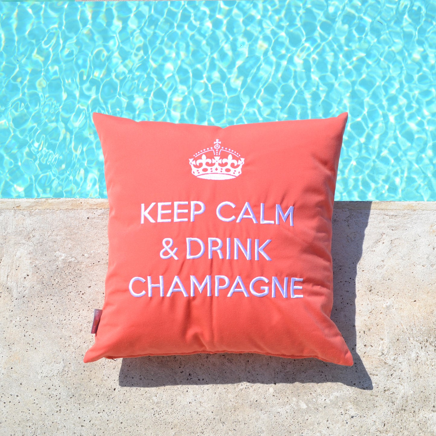 Cushion KEEP CALM &amp; DRINK CHAMPAGNE Pink Grapefruit