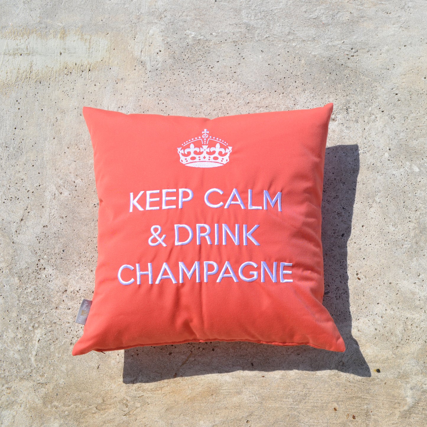 Cushion KEEP CALM &amp; DRINK CHAMPAGNE Pink Grapefruit