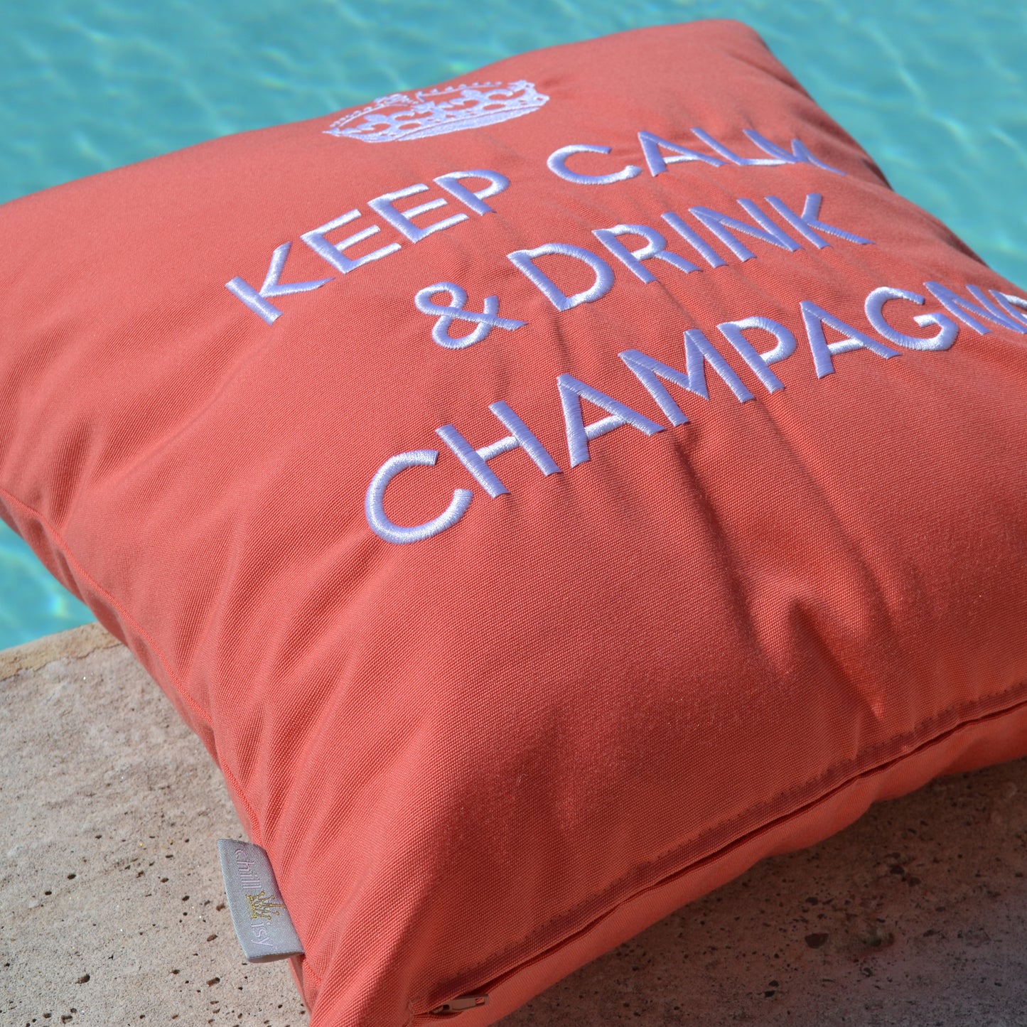 Cushion KEEP CALM &amp; DRINK CHAMPAGNE Pink Grapefruit