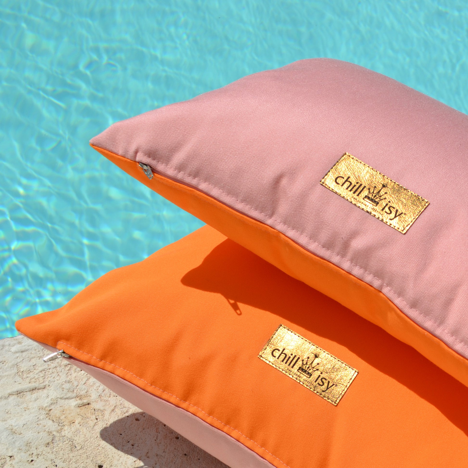 Kissen Sunbrella Double Orange Rosa - 2er Set. Weltweiter Versand. Sunbrella Double Cushion Orange Pink - Set of 2. Worldwide shipping.