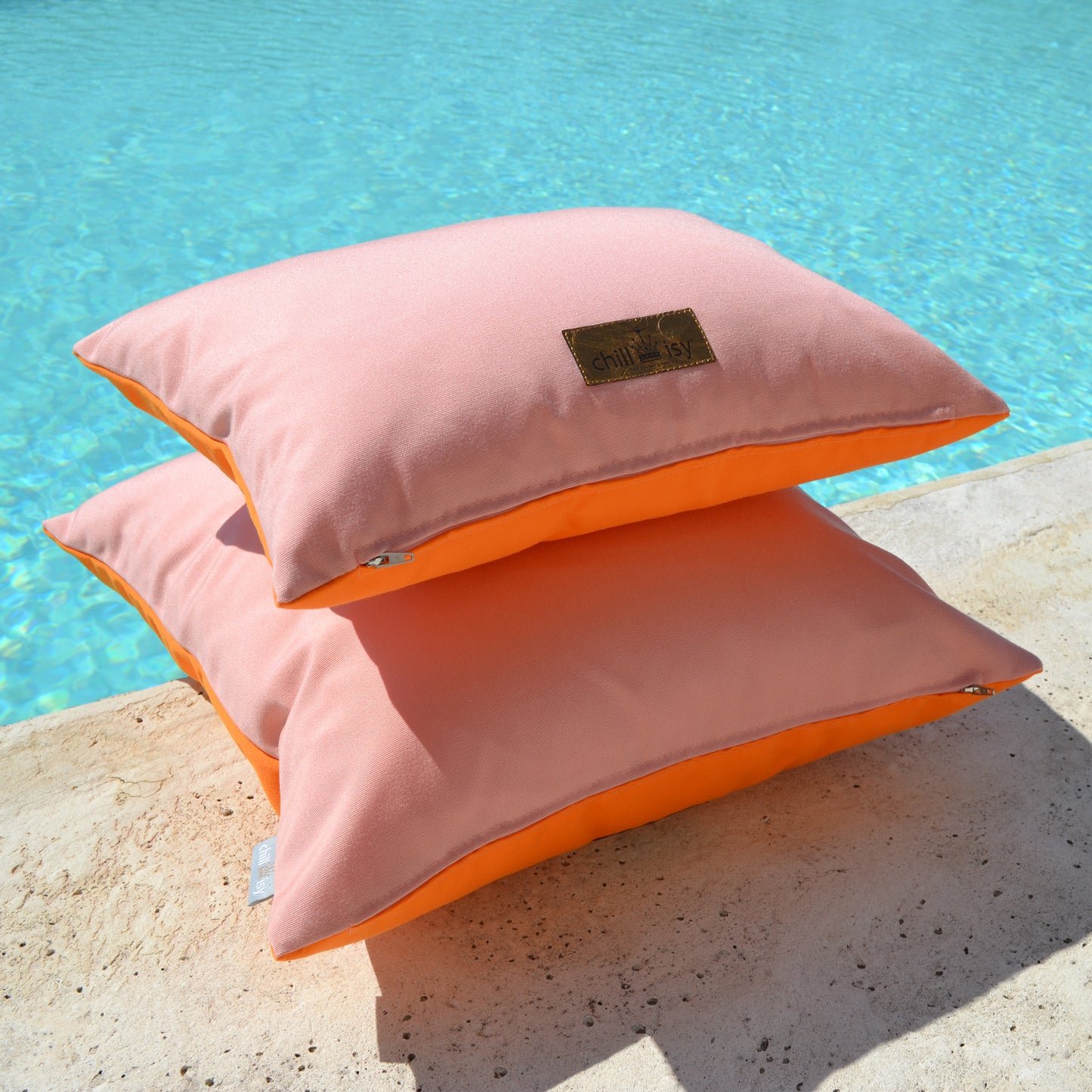 Kissen Sunbrella Double Orange Rosa - 2er Set. Weltweiter Versand. Sunbrella Double Cushion Orange Pink - Set of 2. Worldwide shipping.