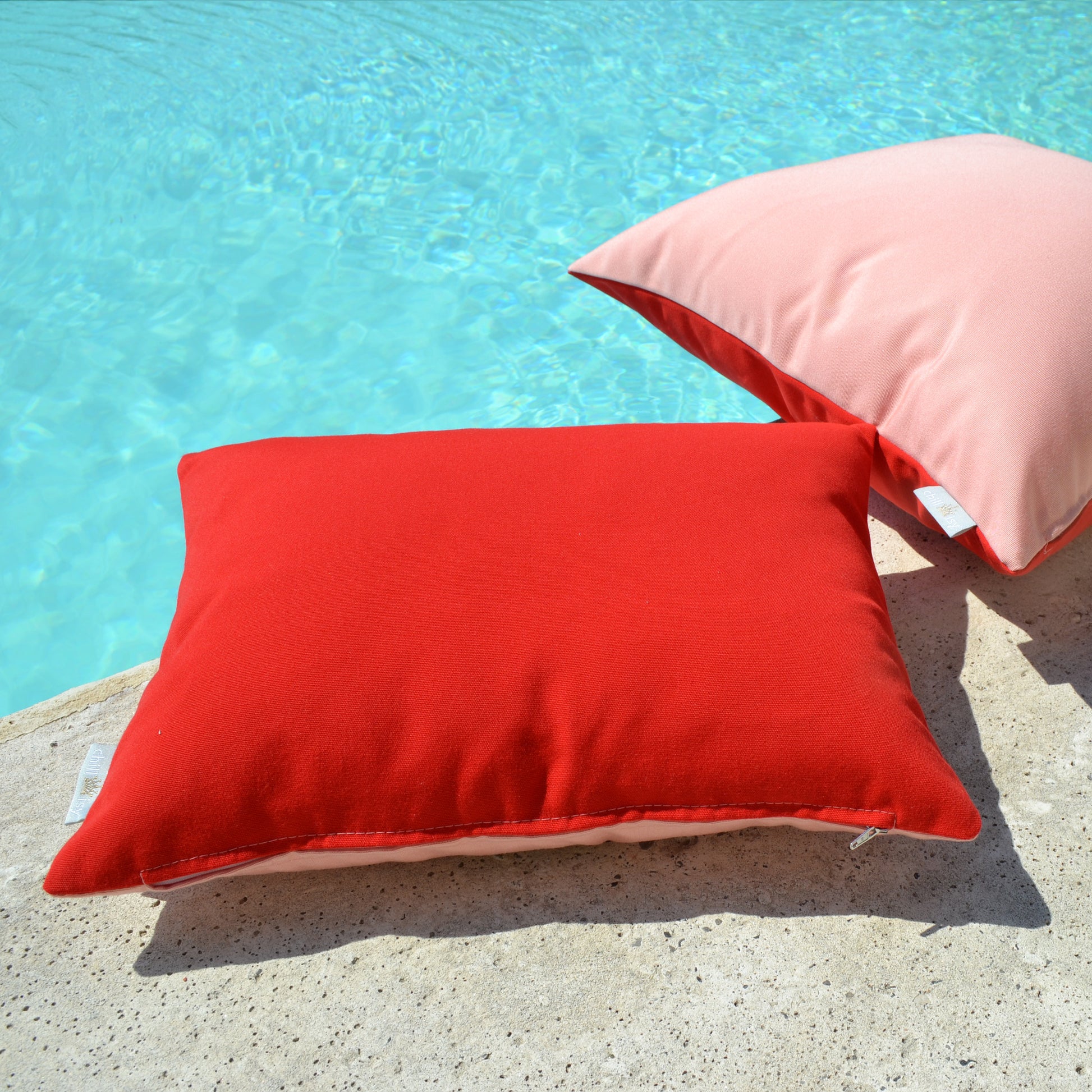 Kissen Sunbrella Double Rot Rosa - 2er Set. Weltweiter Versand. Sunbrella Double Cushion Red Pink - Set of 2. Worldwide shipping.