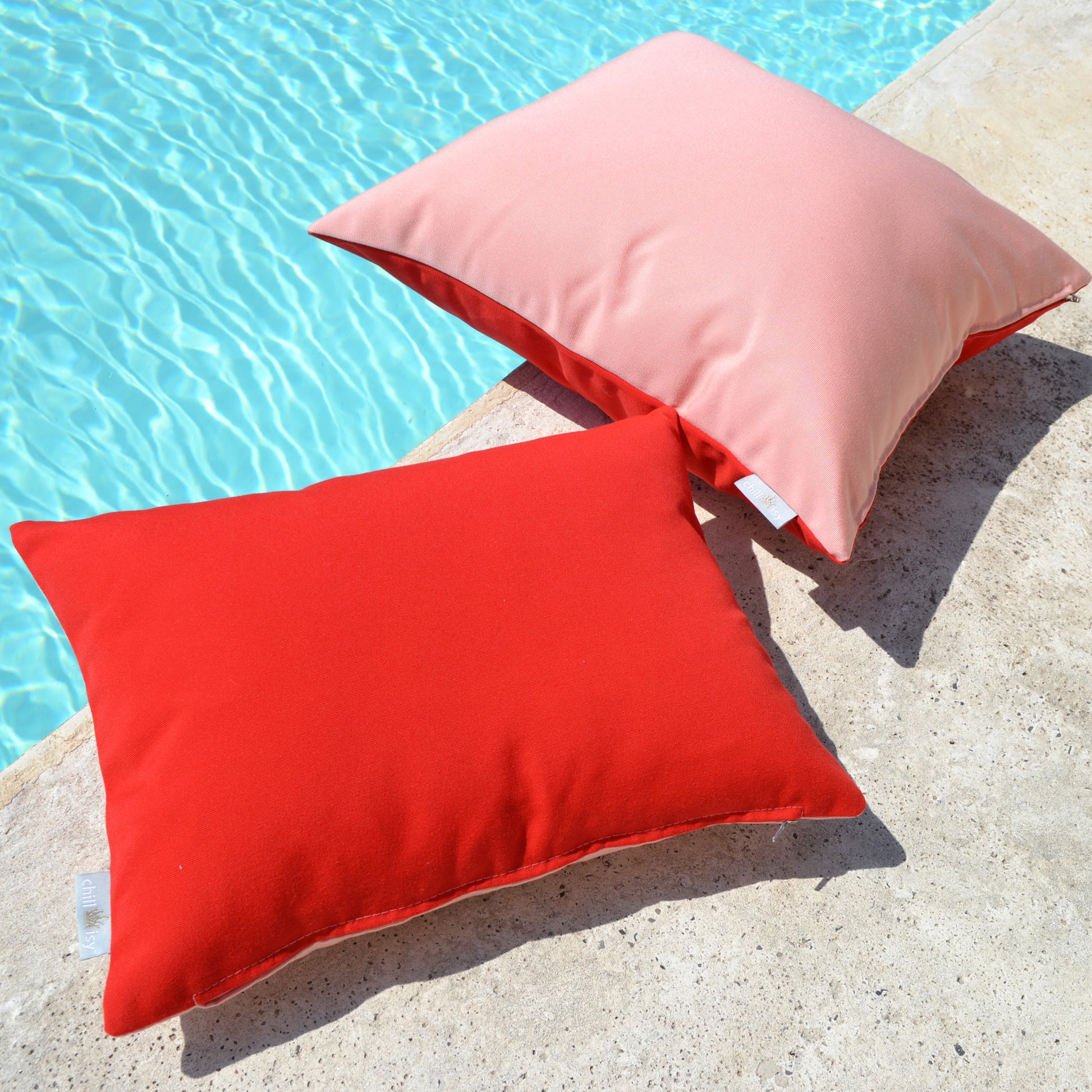 Kissen Sunbrella Double Rot Rosa - 2er Set. Weltweiter Versand. Sunbrella Double Cushion Red Pink - Set of 2. Worldwide shipping.