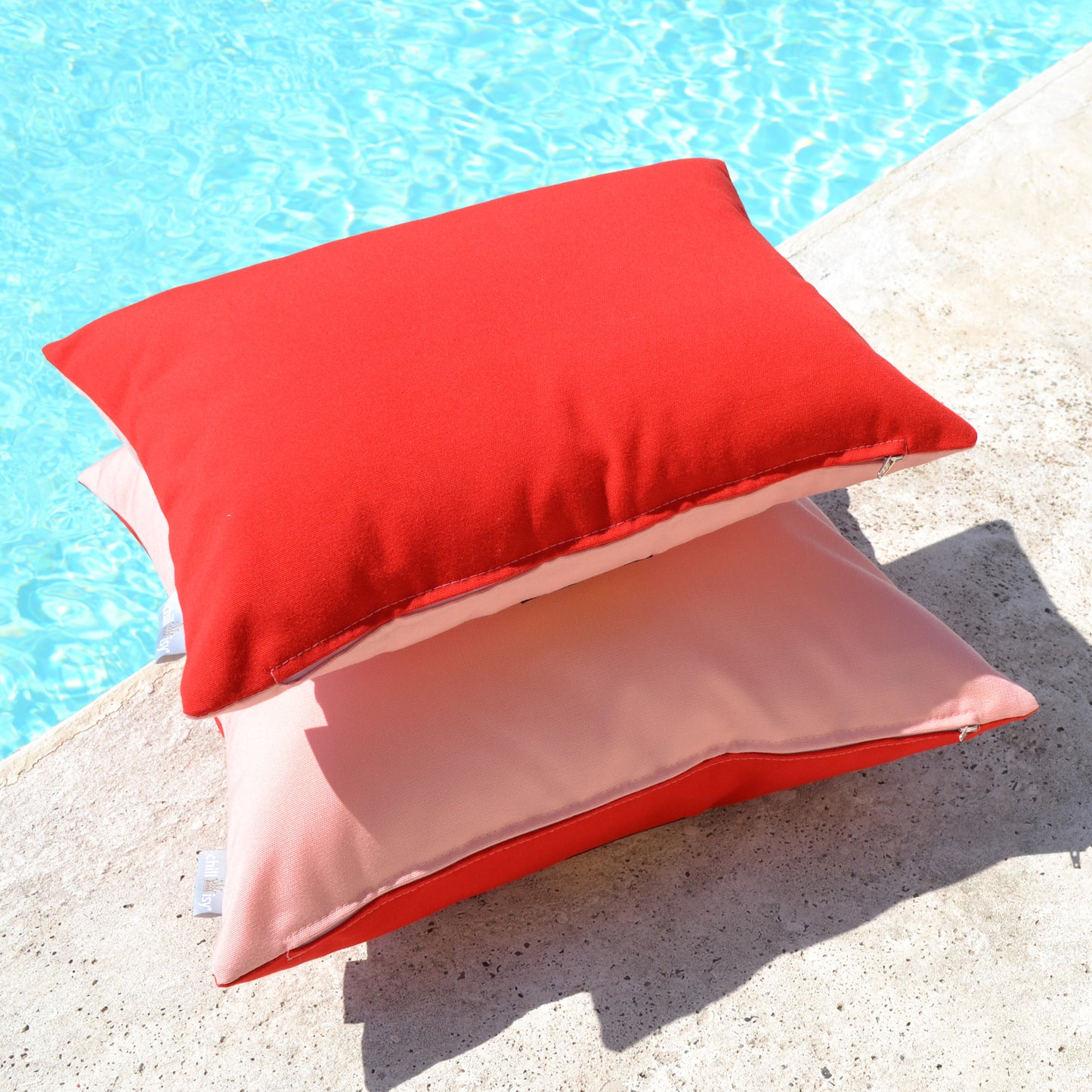 Kissen Sunbrella Double Rot Rosa - 2er Set. Weltweiter Versand. Sunbrella Double Cushion Red Pink - Set of 2. Worldwide shipping.