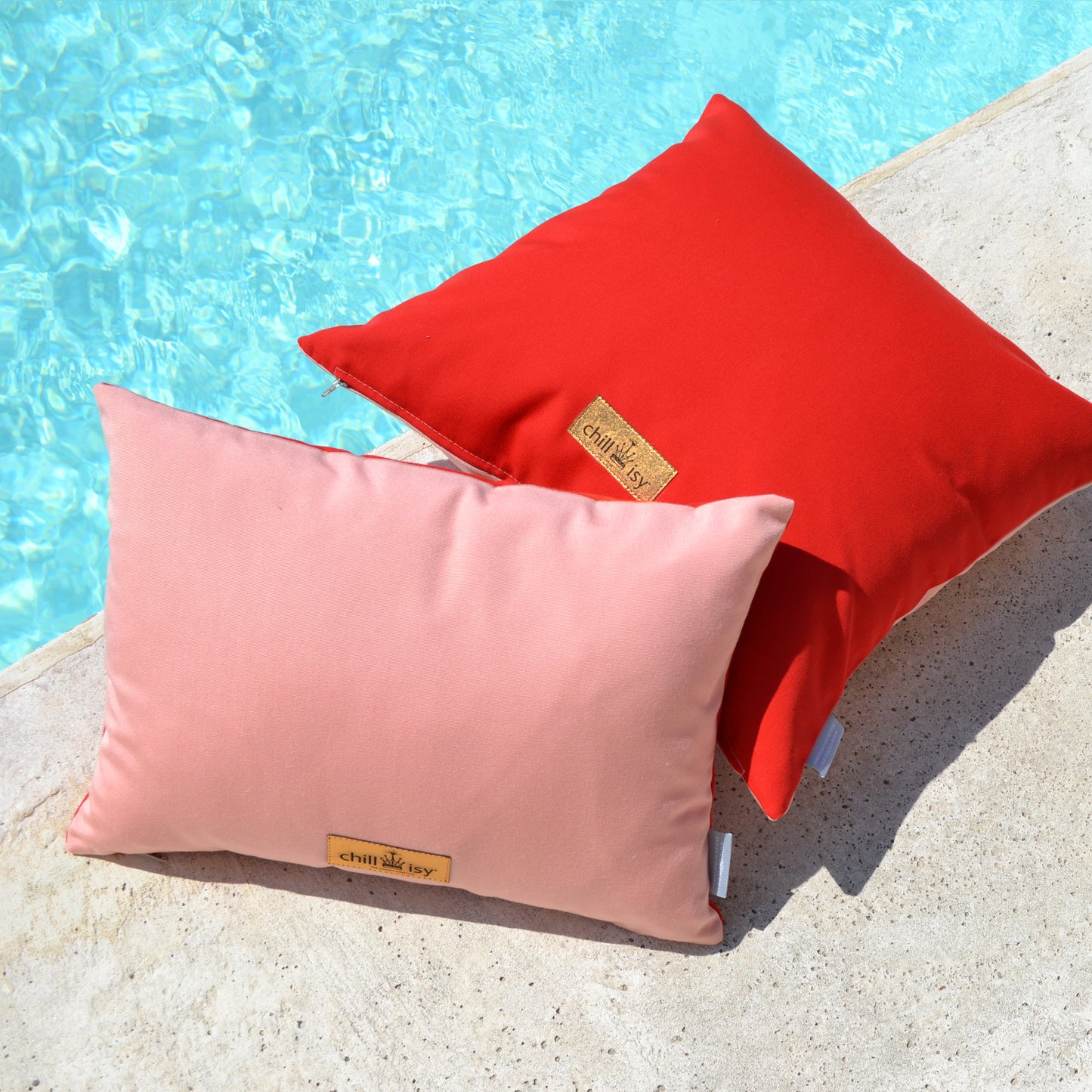 Kissen Sunbrella Double Rot Rosa - 2er Set. Weltweiter Versand. Sunbrella Double Cushion Red Pink - Set of 2. Worldwide shipping.