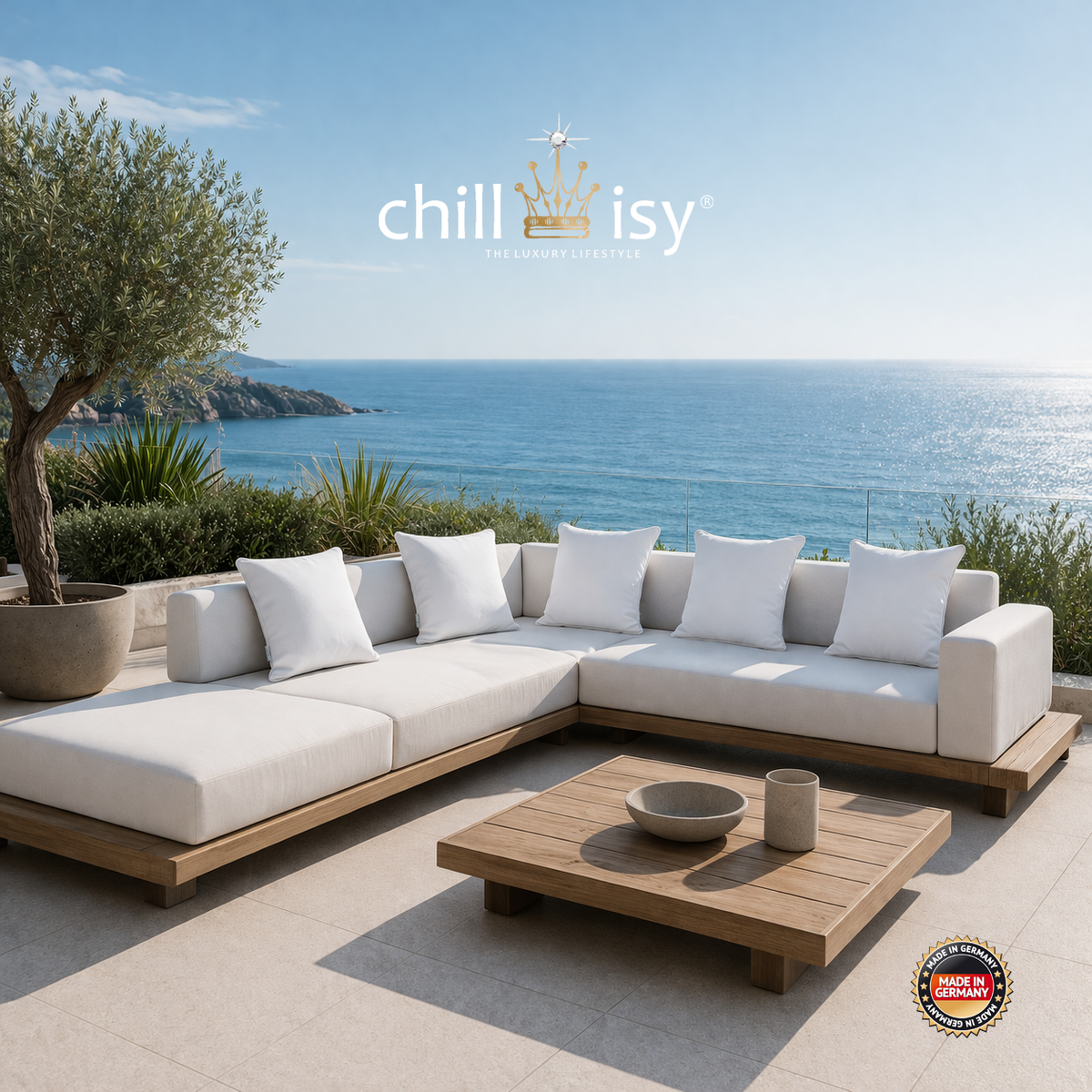 Outdoor Kissen Weiß – wetterfest, wasserabweisend & UV-beständig, Made – chillisy®