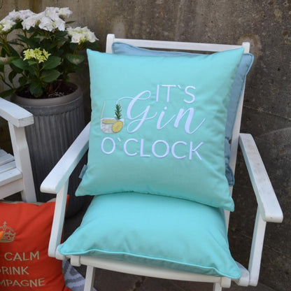 Kissen "It's Gin o'clock", Farbe: Mint, Weiß, Hergestellt in Deutschland, chillisy. online kaufen