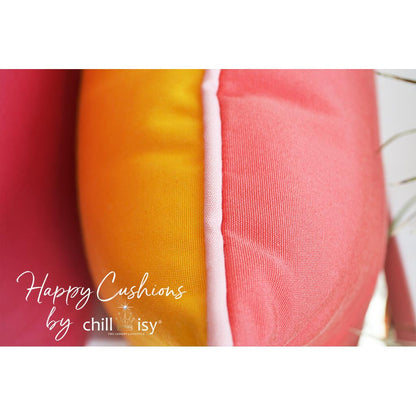 Happy Cushions Kissen Kollektion. In den Farben Gelb, Rosa, Pink Grapefruit... Gartenkissen hergestellt in Deutschland von chillisy.