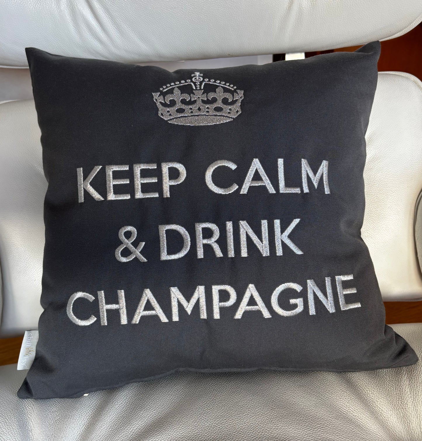 Kissen KEEP CALM & DRINK CHAMPAGNE Anthrazit Silber