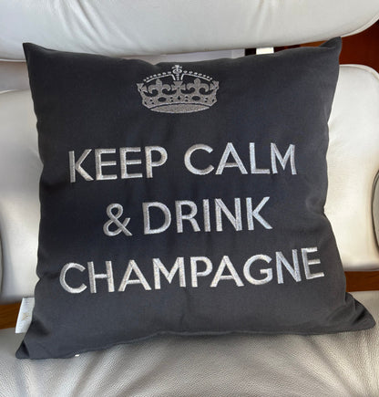 Kissen KEEP CALM & DRINK CHAMPAGNE Anthrazit Silber